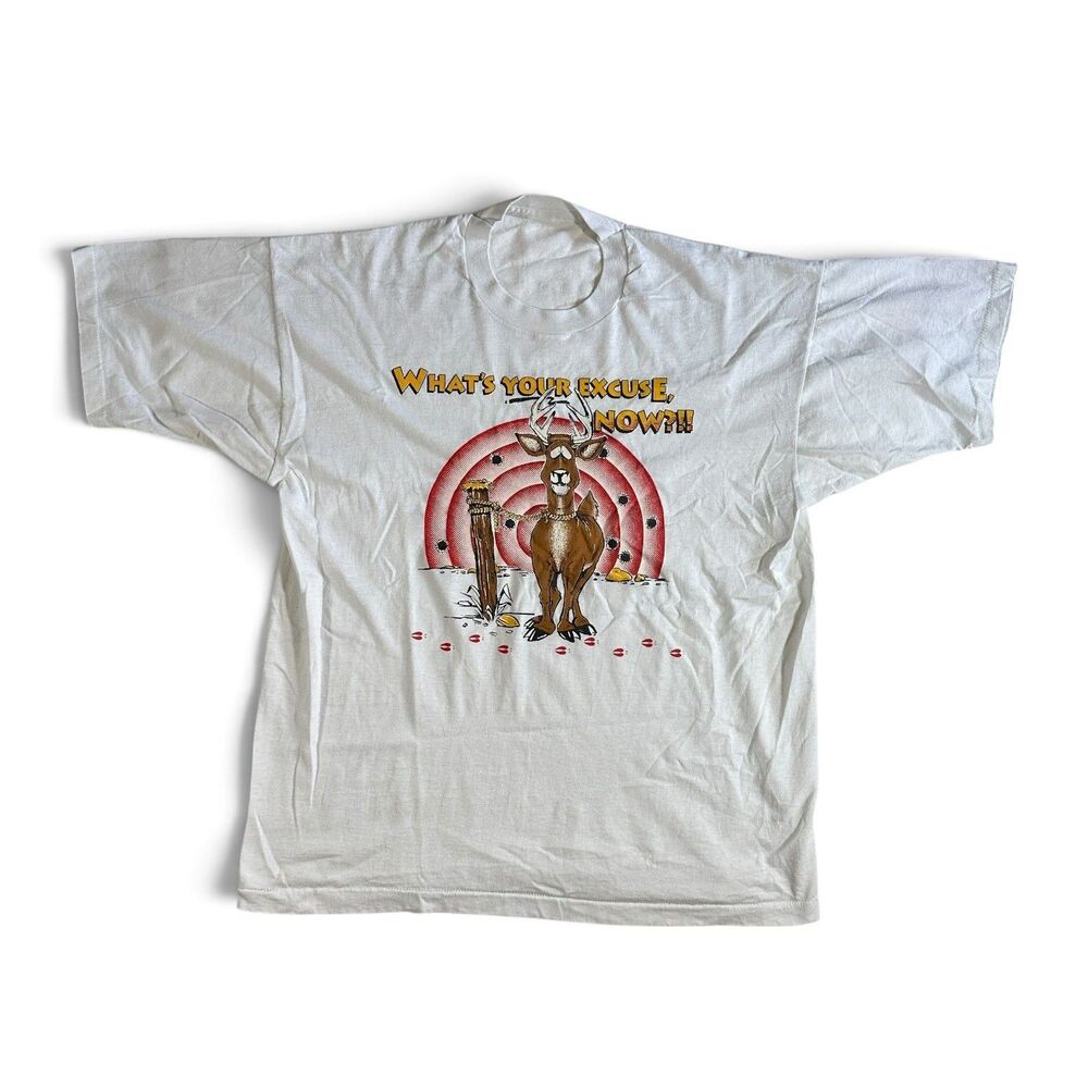 Vintage Funny Deer Hunting L/XL Tee “What’s Your Excuse Now?” 90s Single-Stitch